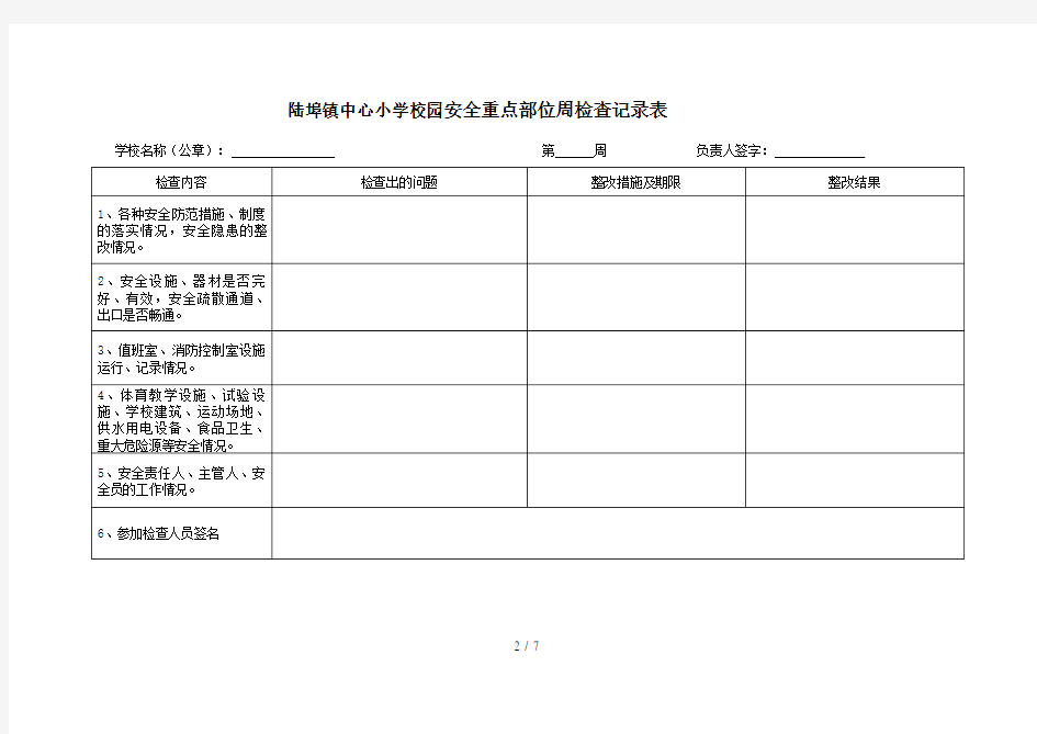 小学安全工作检查记录-表