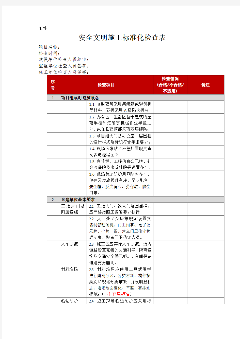 深圳市工务署安全文明施工标准化检查表