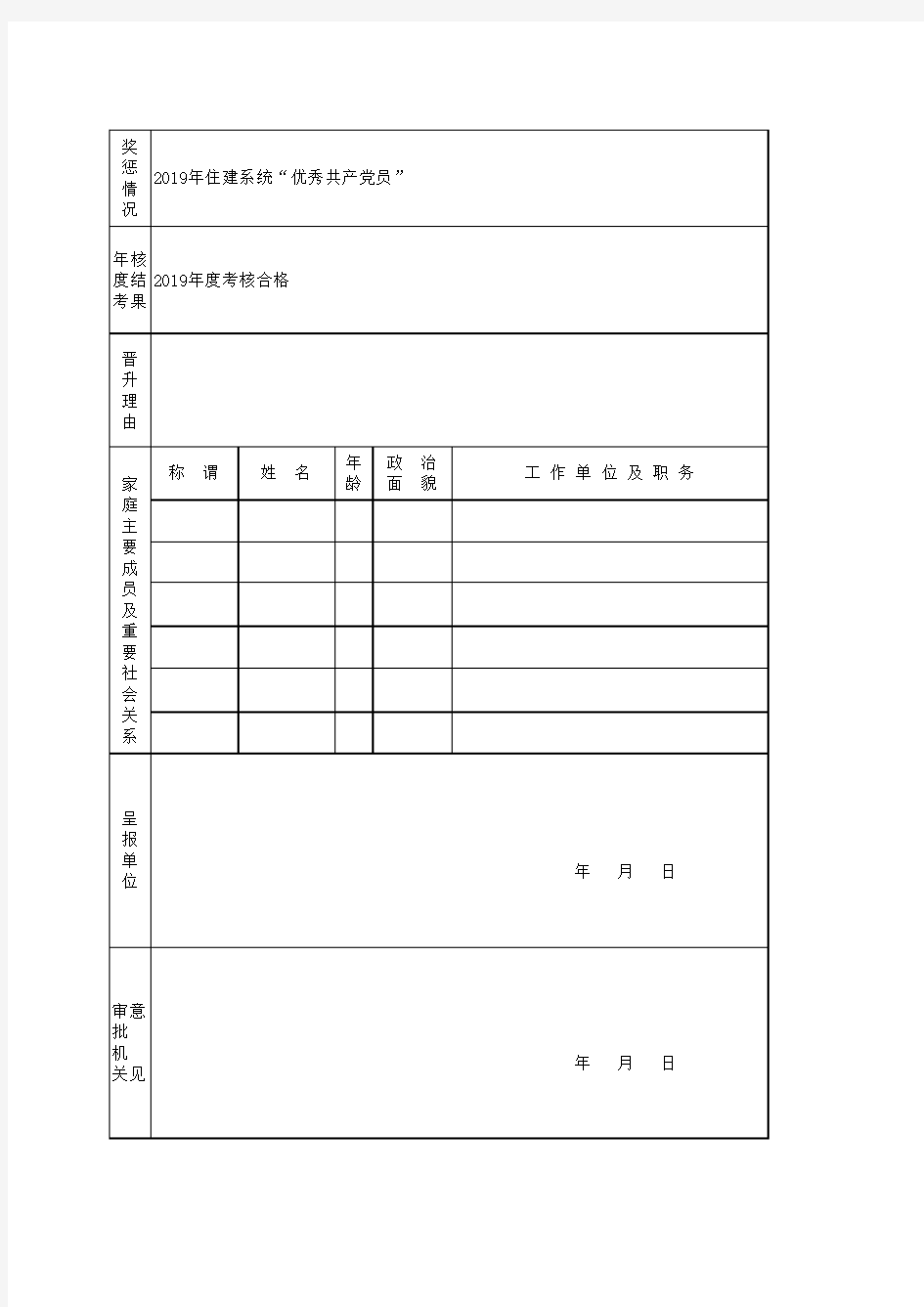 职级晋升审批表-空表样