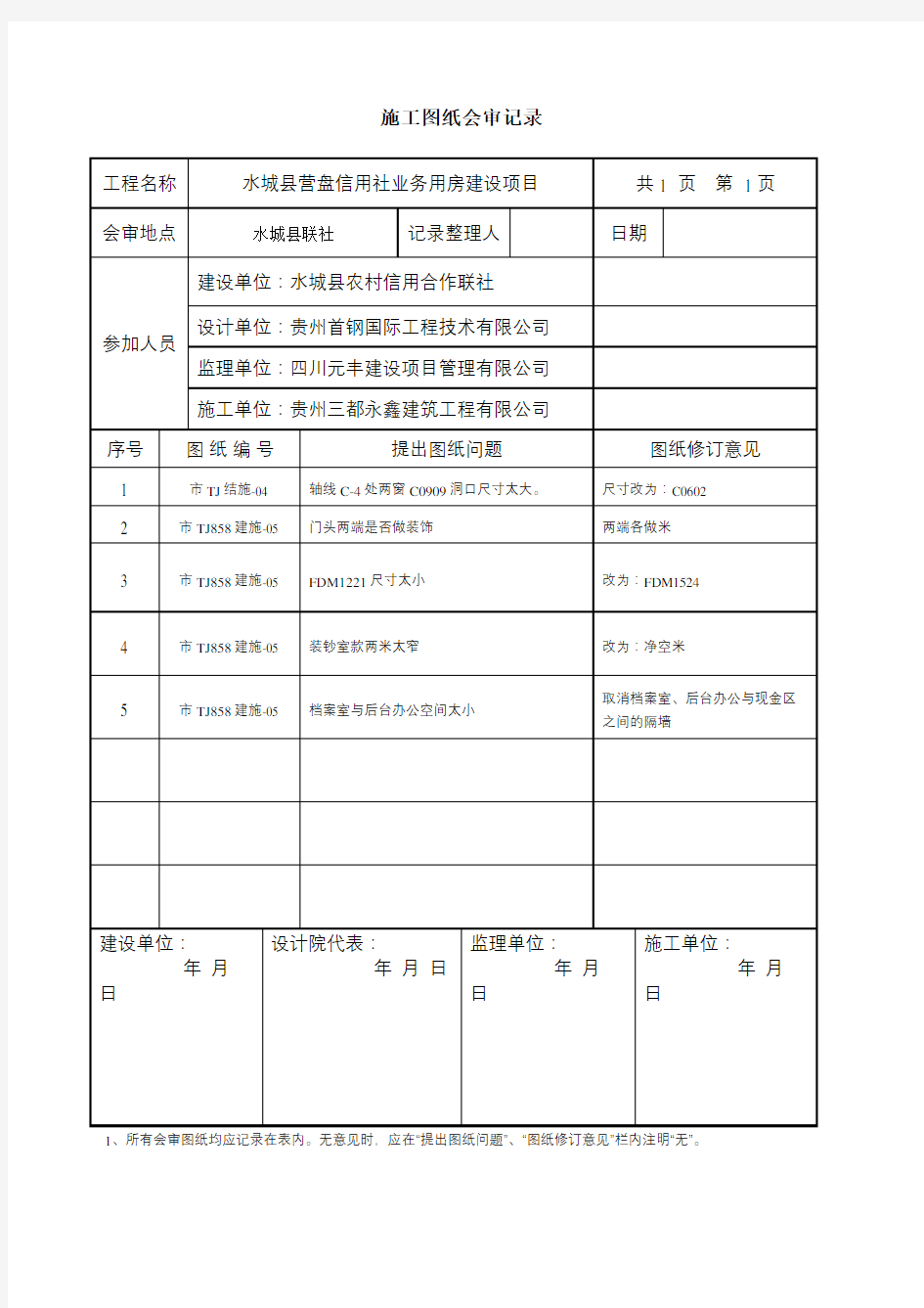 图纸会审记录表格