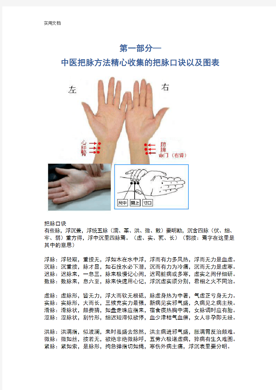 精深中医把脉原理技巧汇总情况