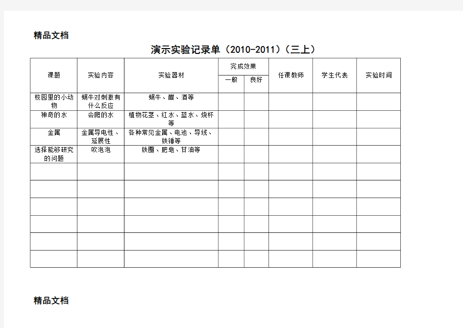 最新小学科学演示与分组实验记录单