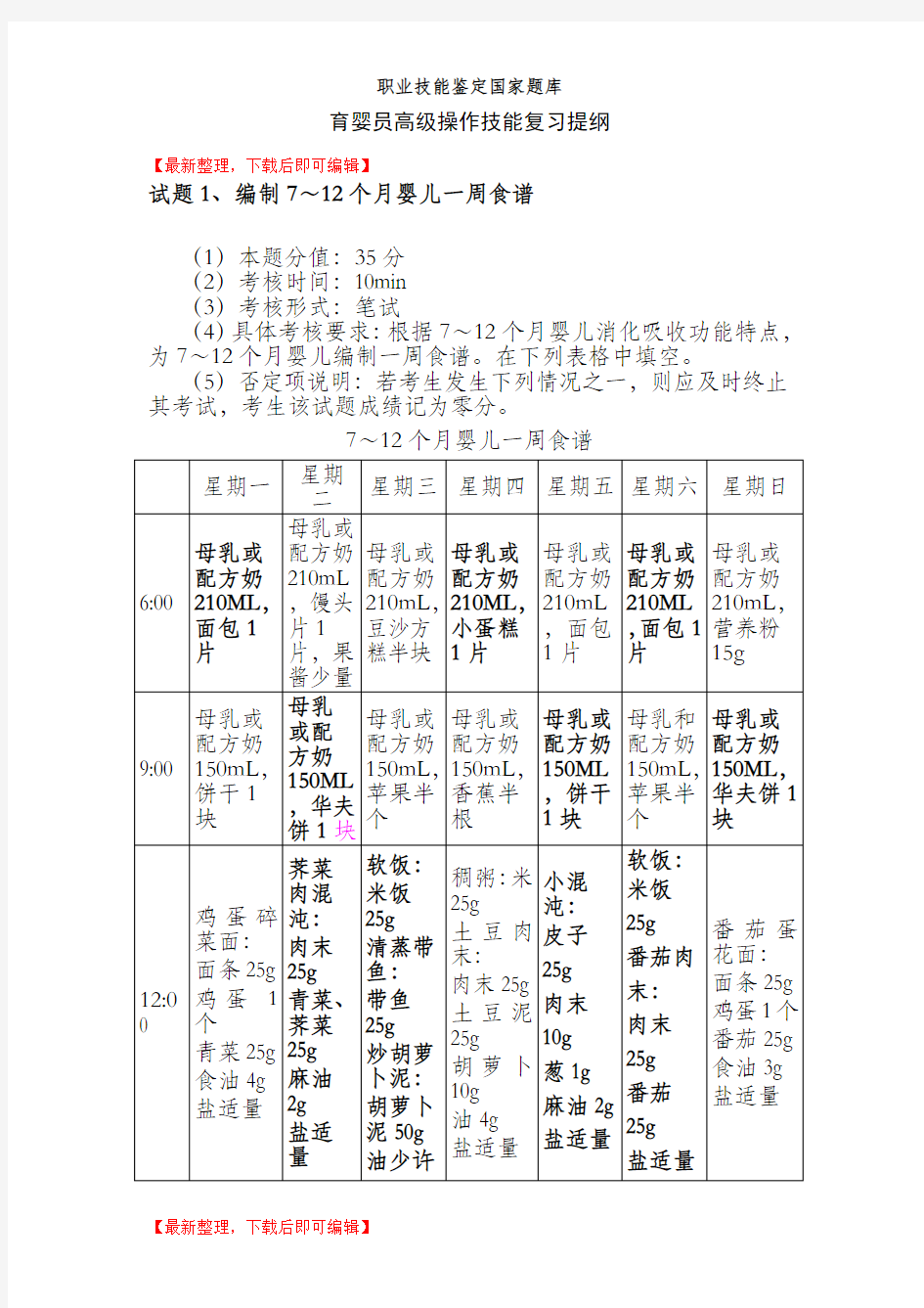 育婴员高级操作技能复习提纲(完整资料).doc