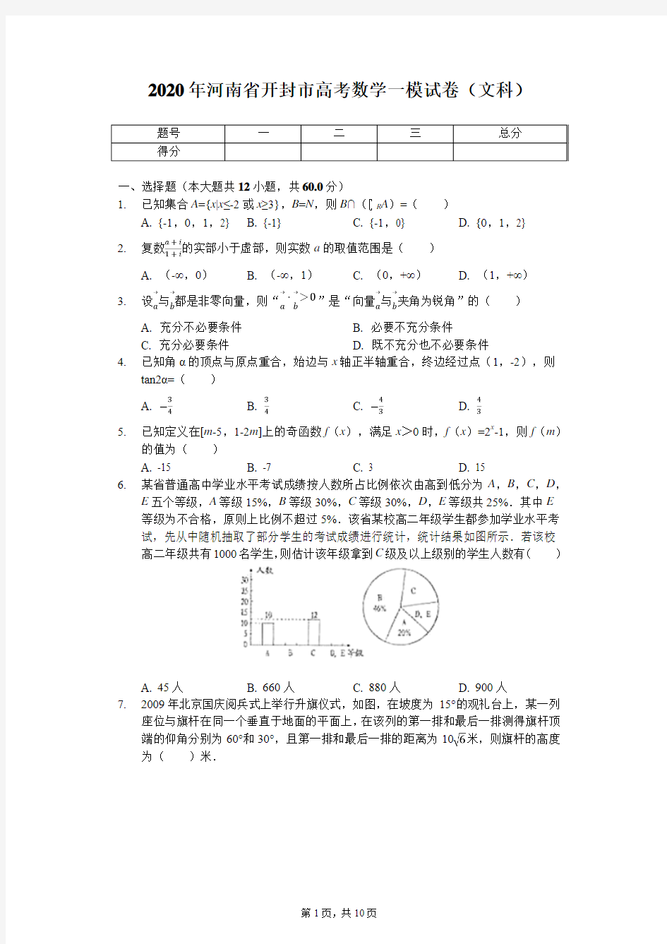 2020届河南省开封市高考一模试卷数学(文科 )(PDF版)