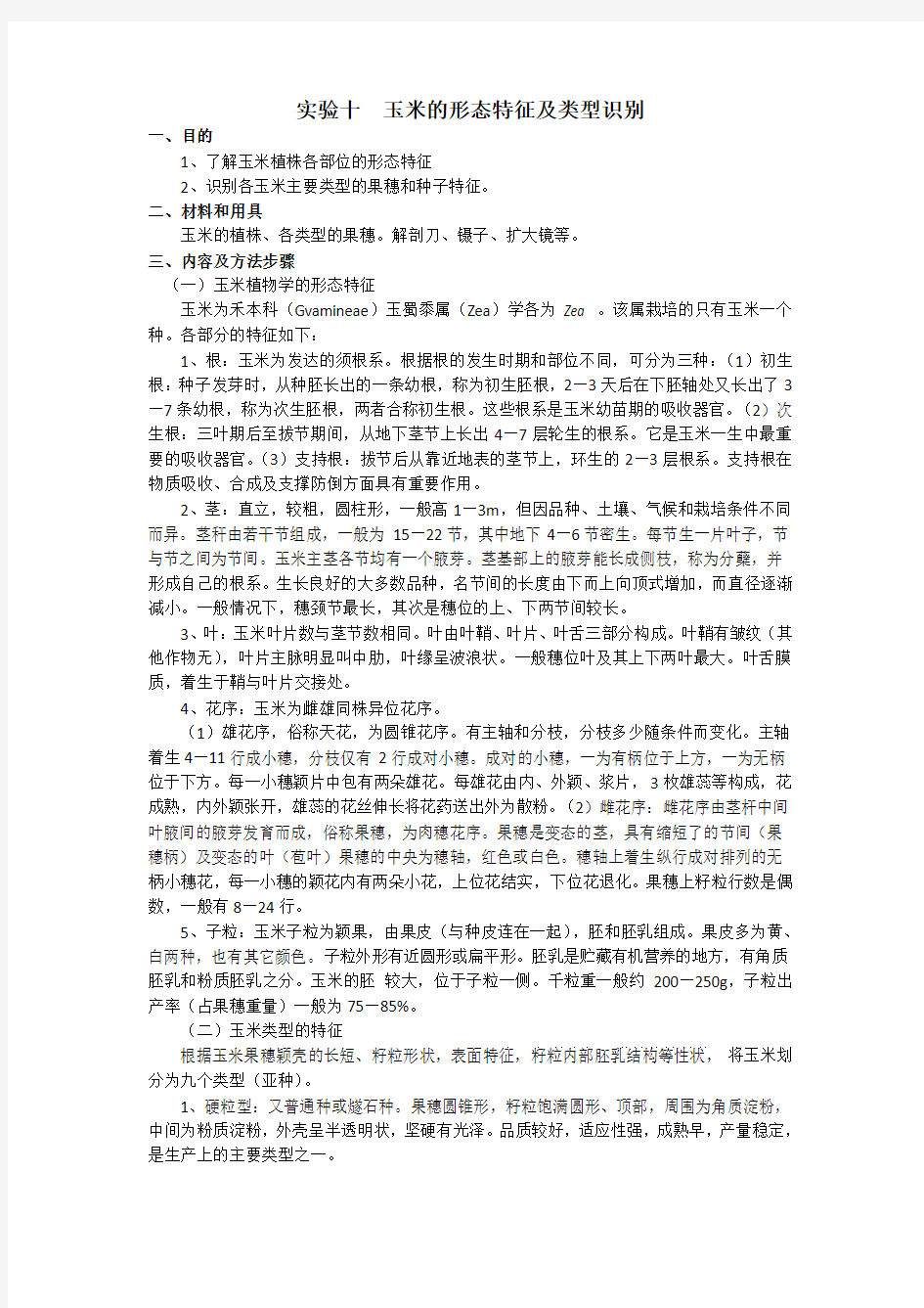 玉米的形态特征及类型识别