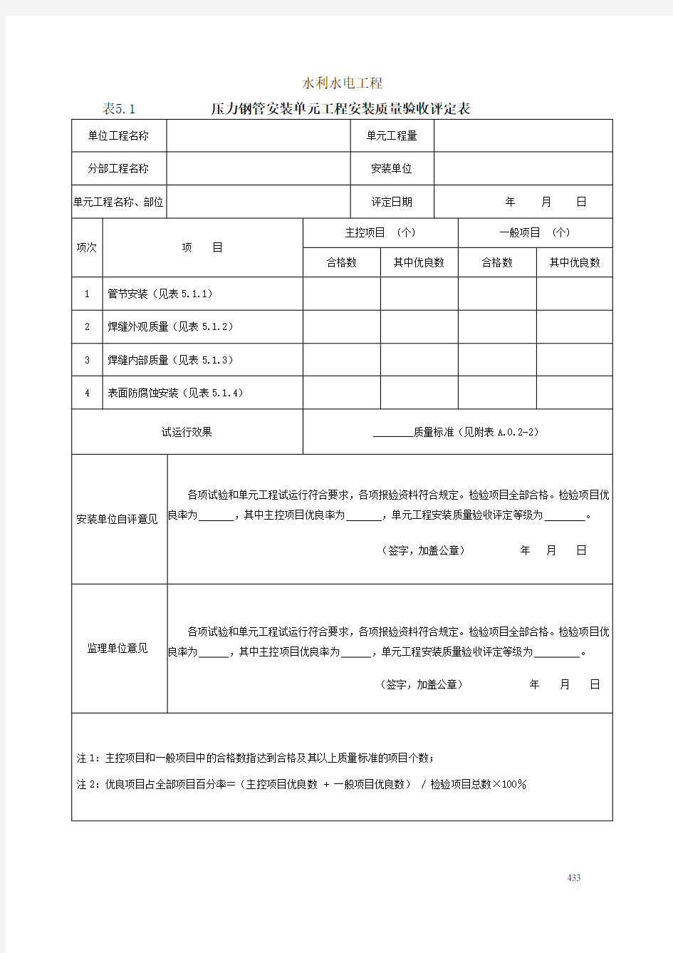 压力钢管安装单元工程安装质量验收评定表(DOC 38页)