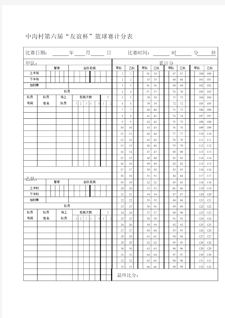 篮球比赛计分表.doc