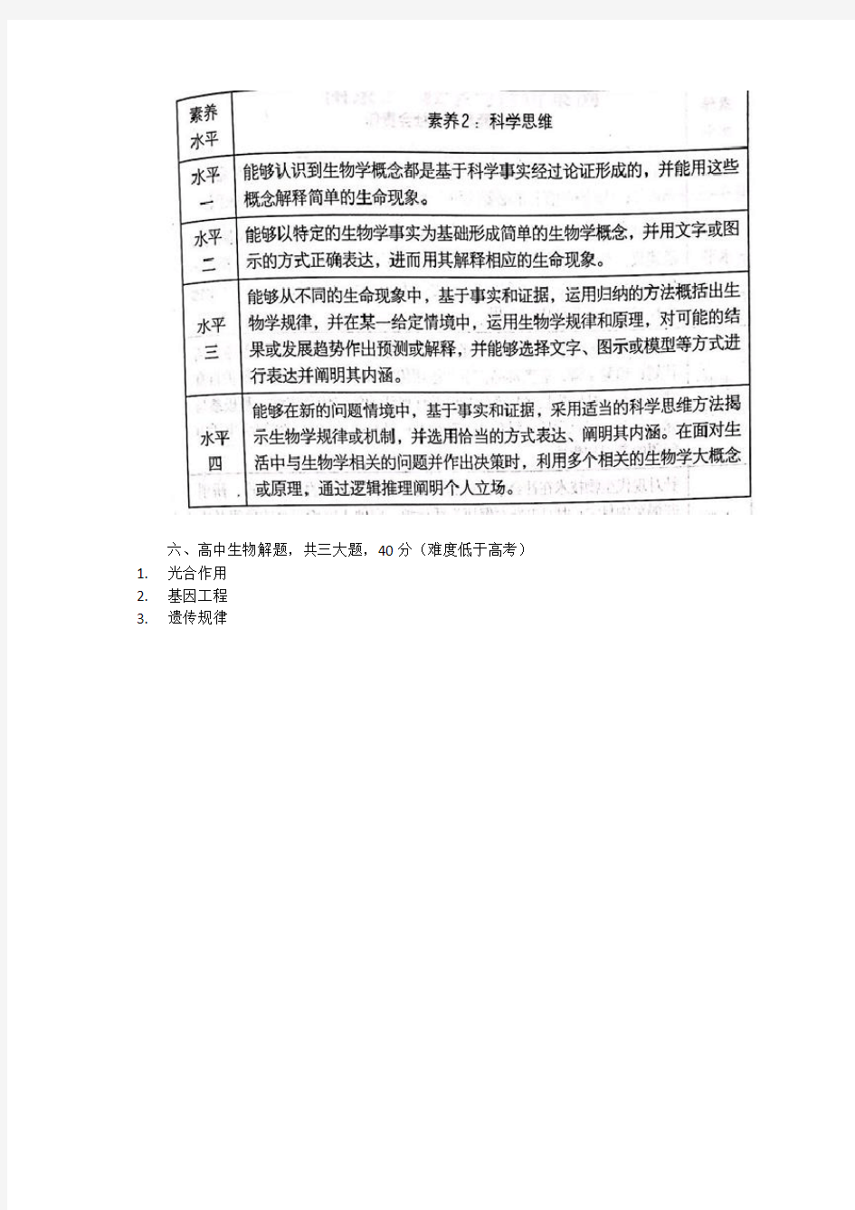 2020年高浙江省杭州市高级(中级)职称考试理论部分(高中生物)