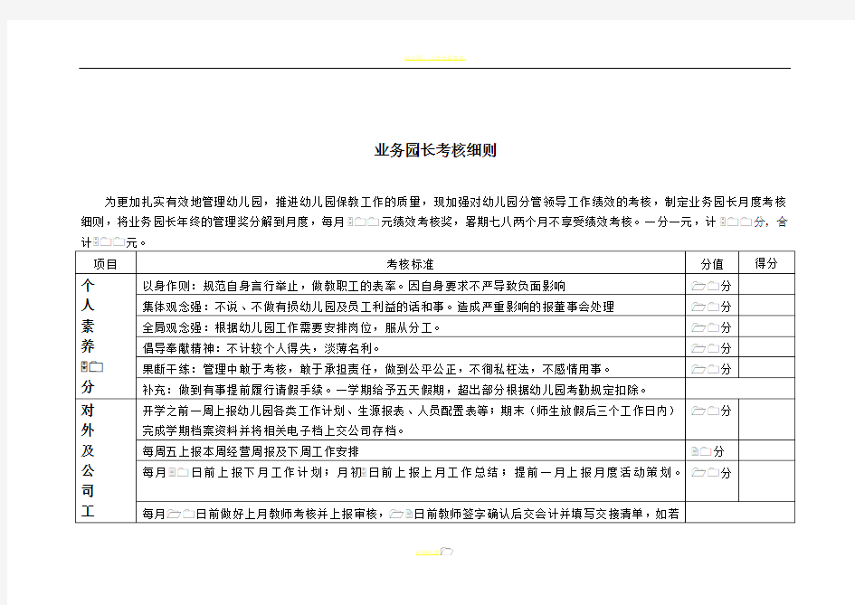 幼儿园业务园长考核细则