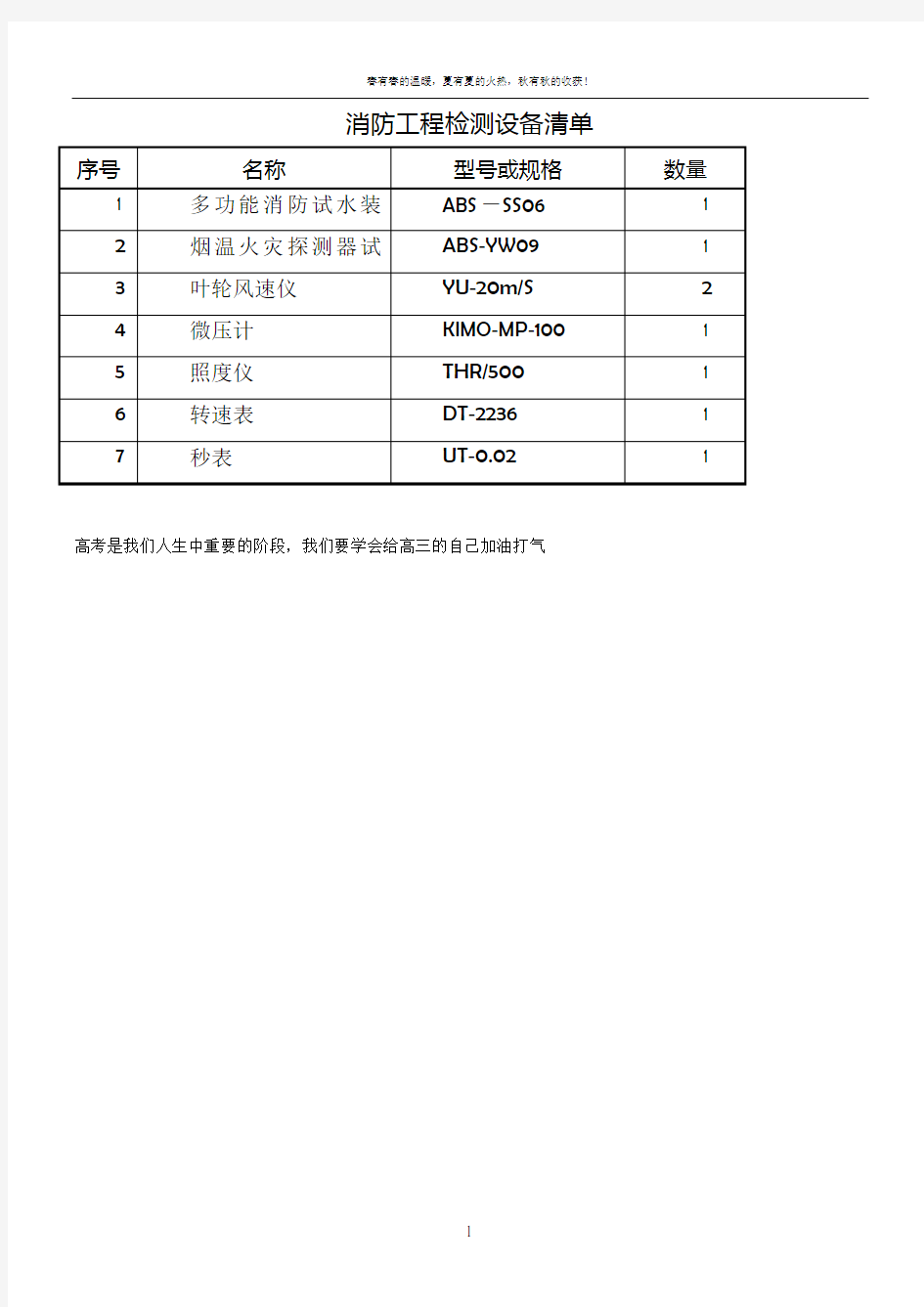 消防工程检测设备清单