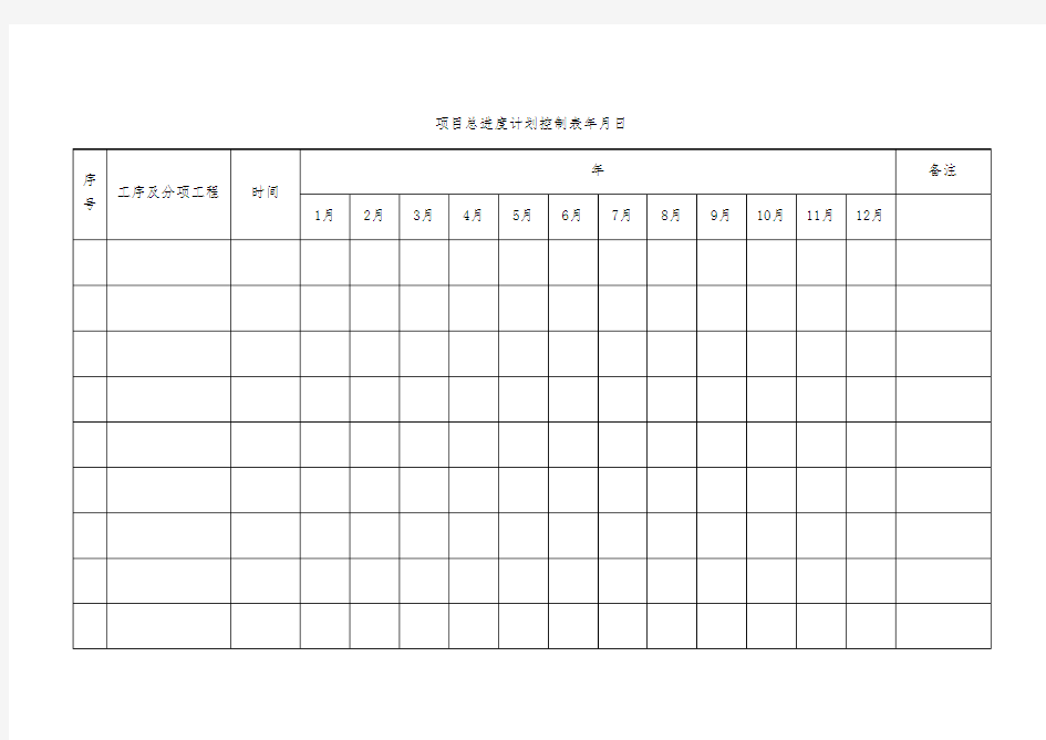 项目总进度计划控制表