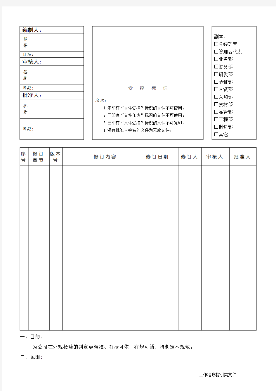 外观检验标准