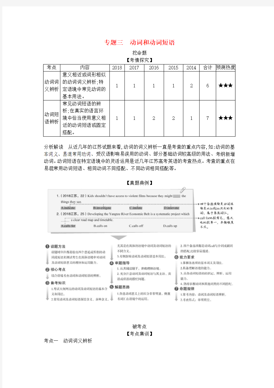江苏省高考英语总复习专题三动词和动词短语学案