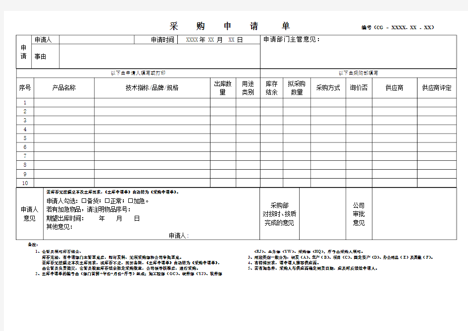 公司采购申请表_模板