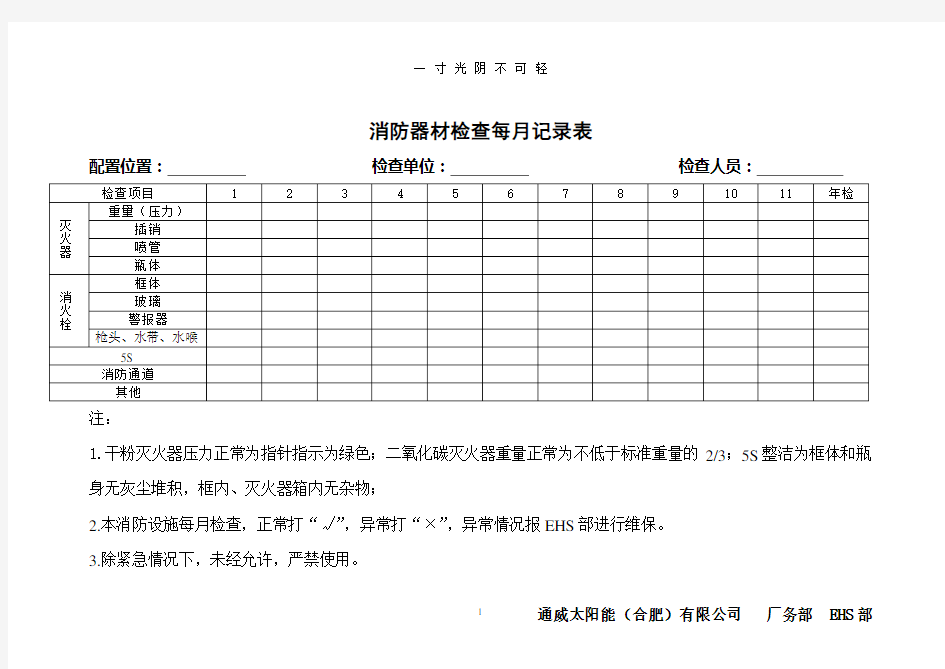 消防器材检查每月记录表.doc