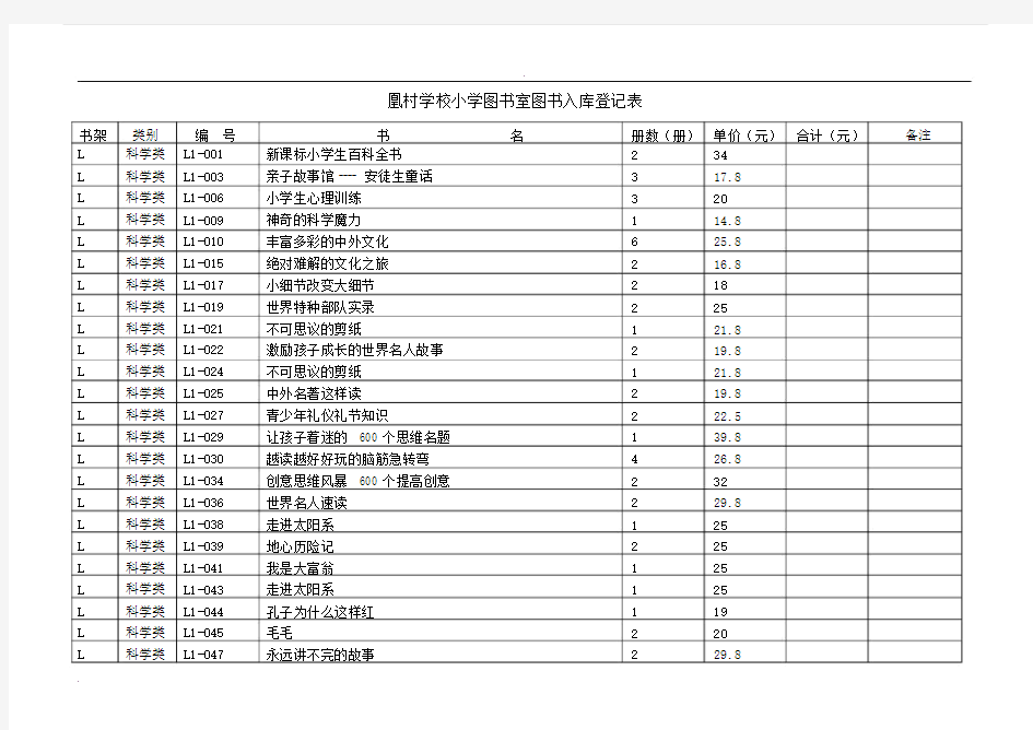 图书室图书入库登记表