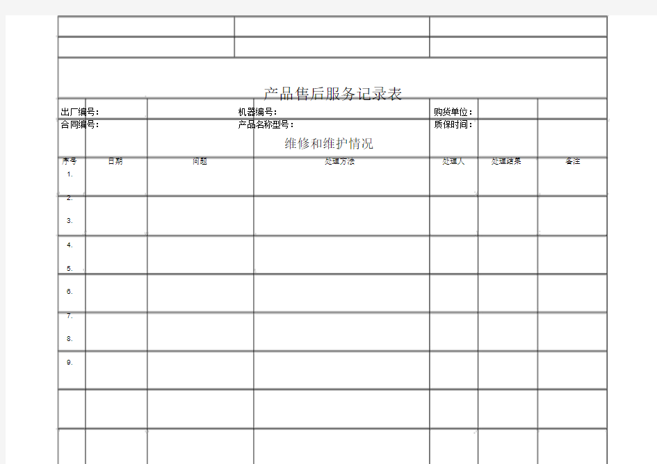 产品售后服务记录表模板
