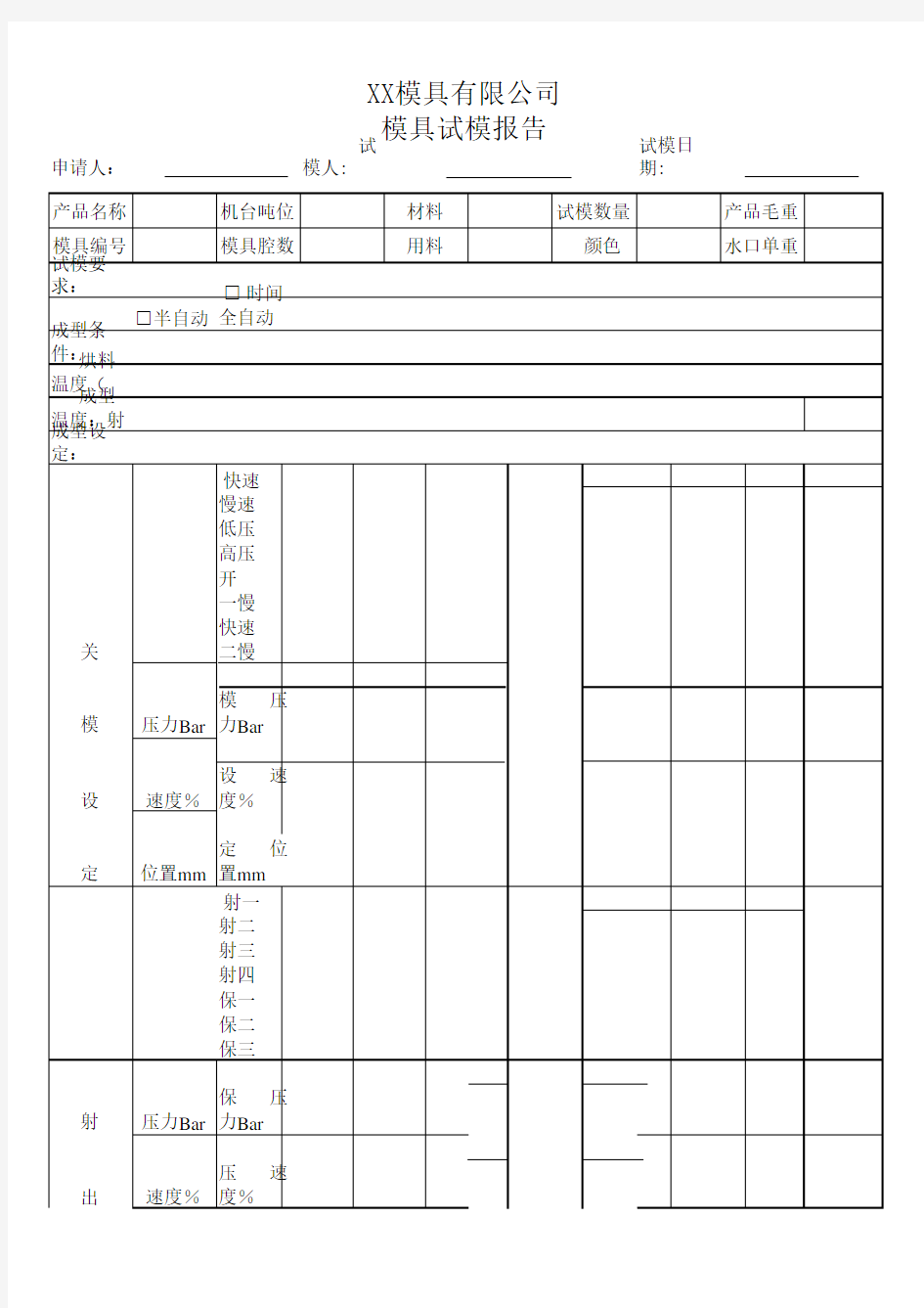 模具试模报告