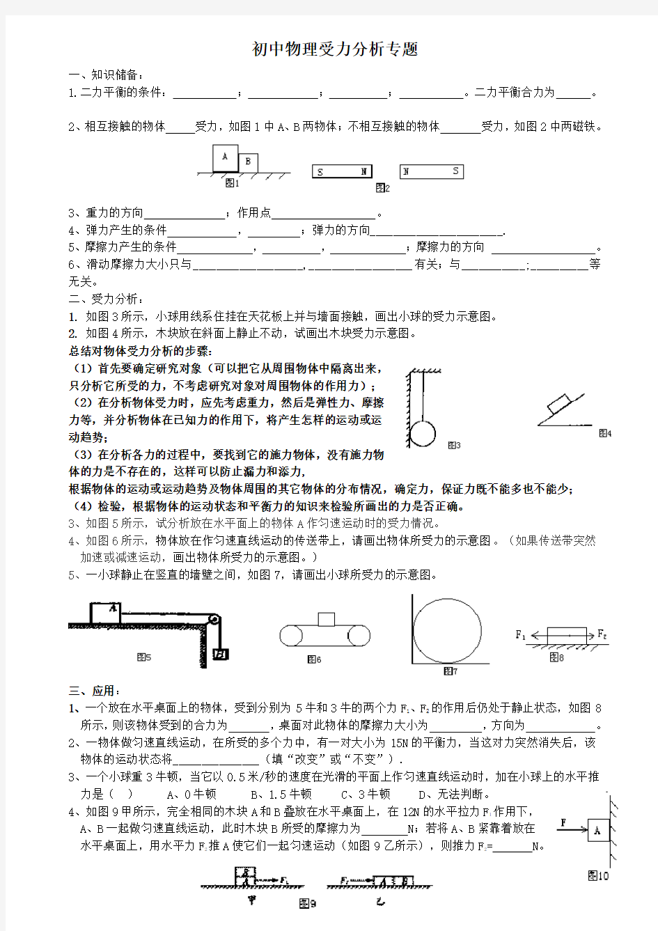 初中物理受力分析专题