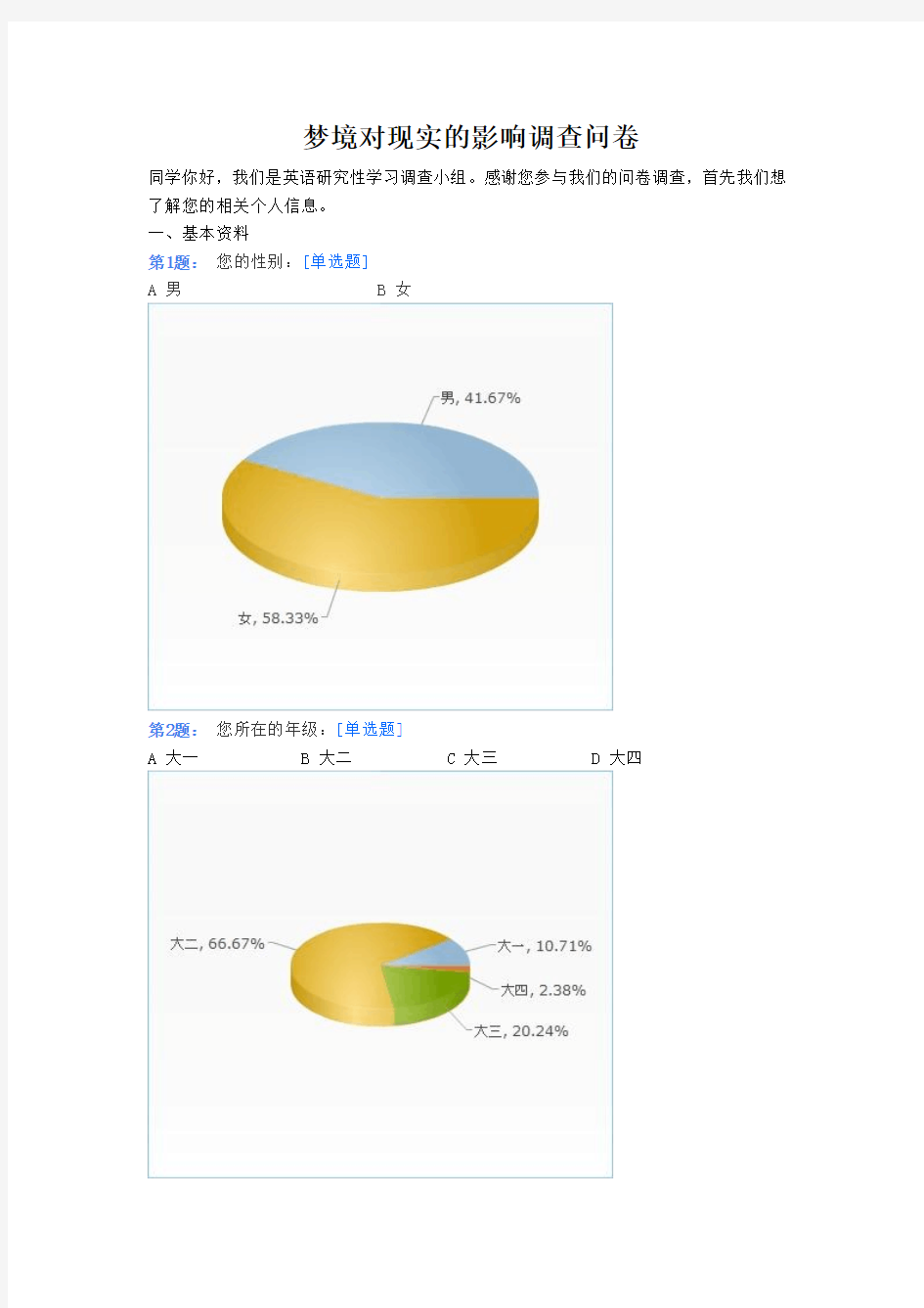 梦境对现实的影响调查问卷 统计