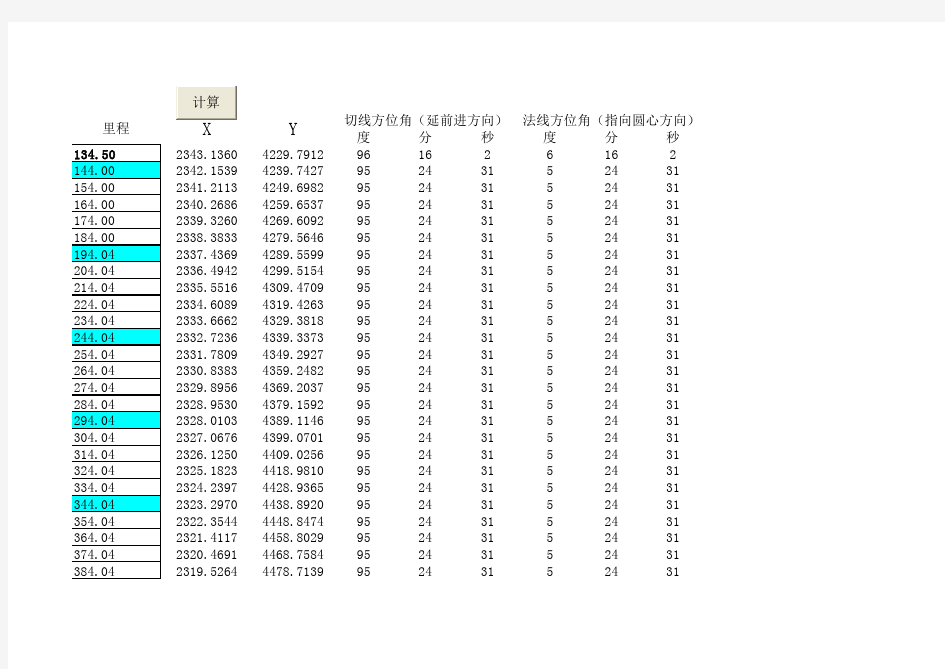 曲线坐标计算程序(直缓点)