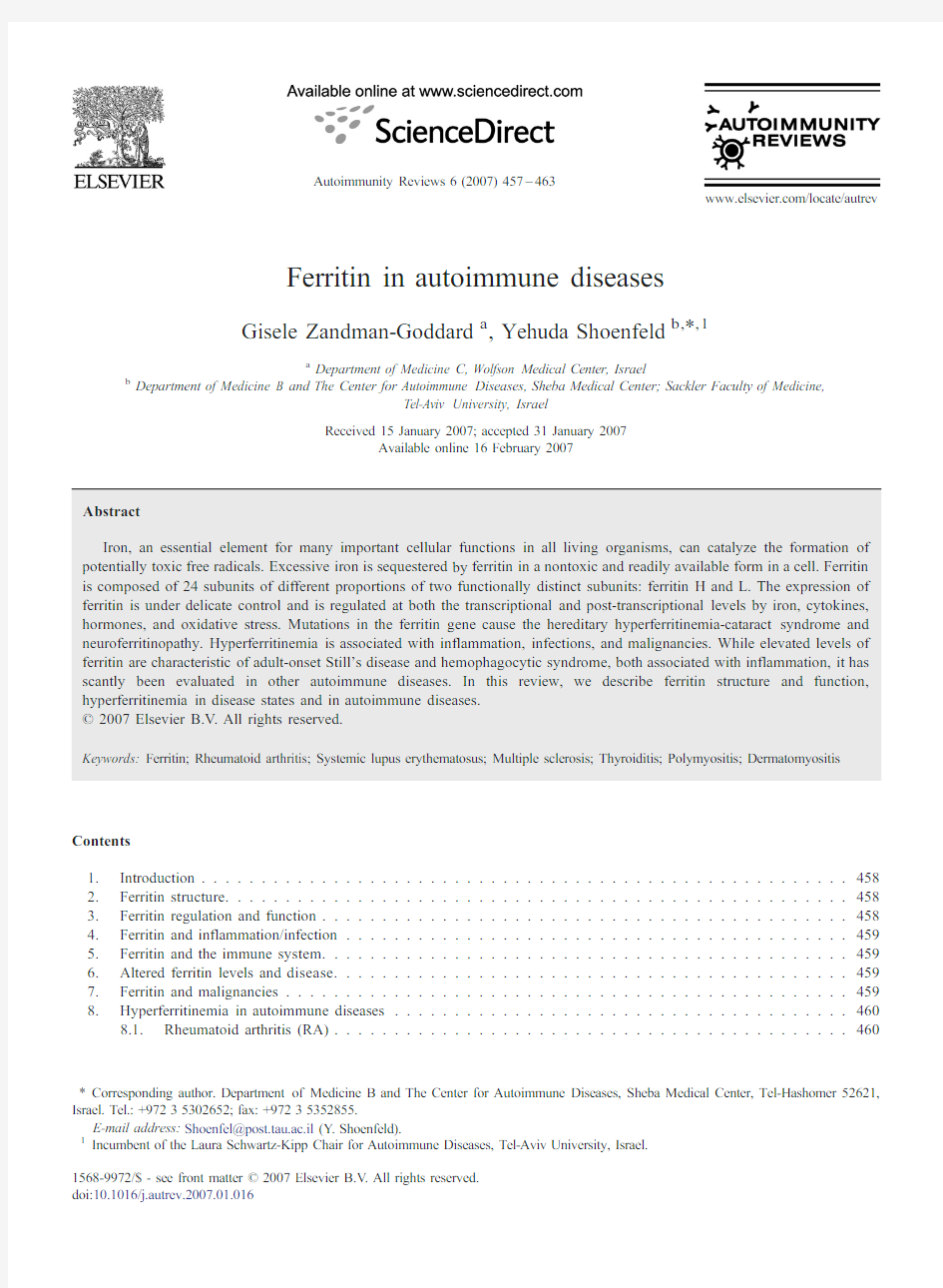 铁蛋白在自身免疫病中的意义Ferritin in autoimmune diseases