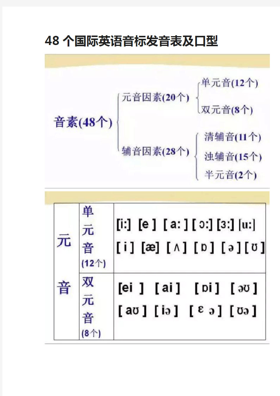 48个国际英语音标发音表及口型