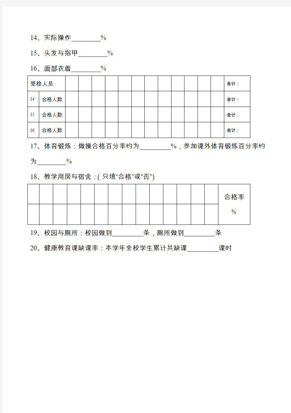 学校健康教育评价记录表