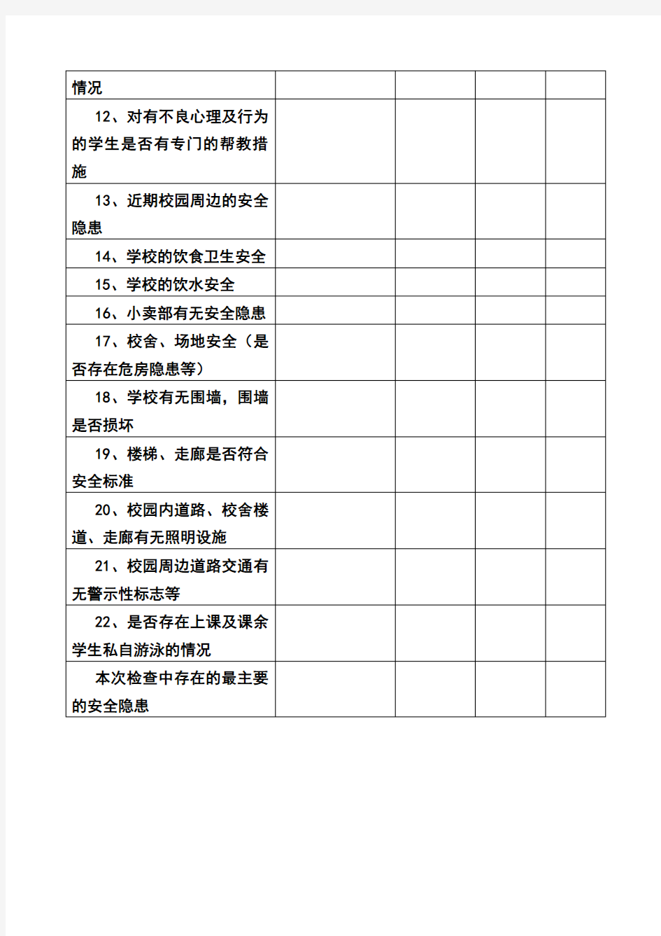 学校安全检查记录表