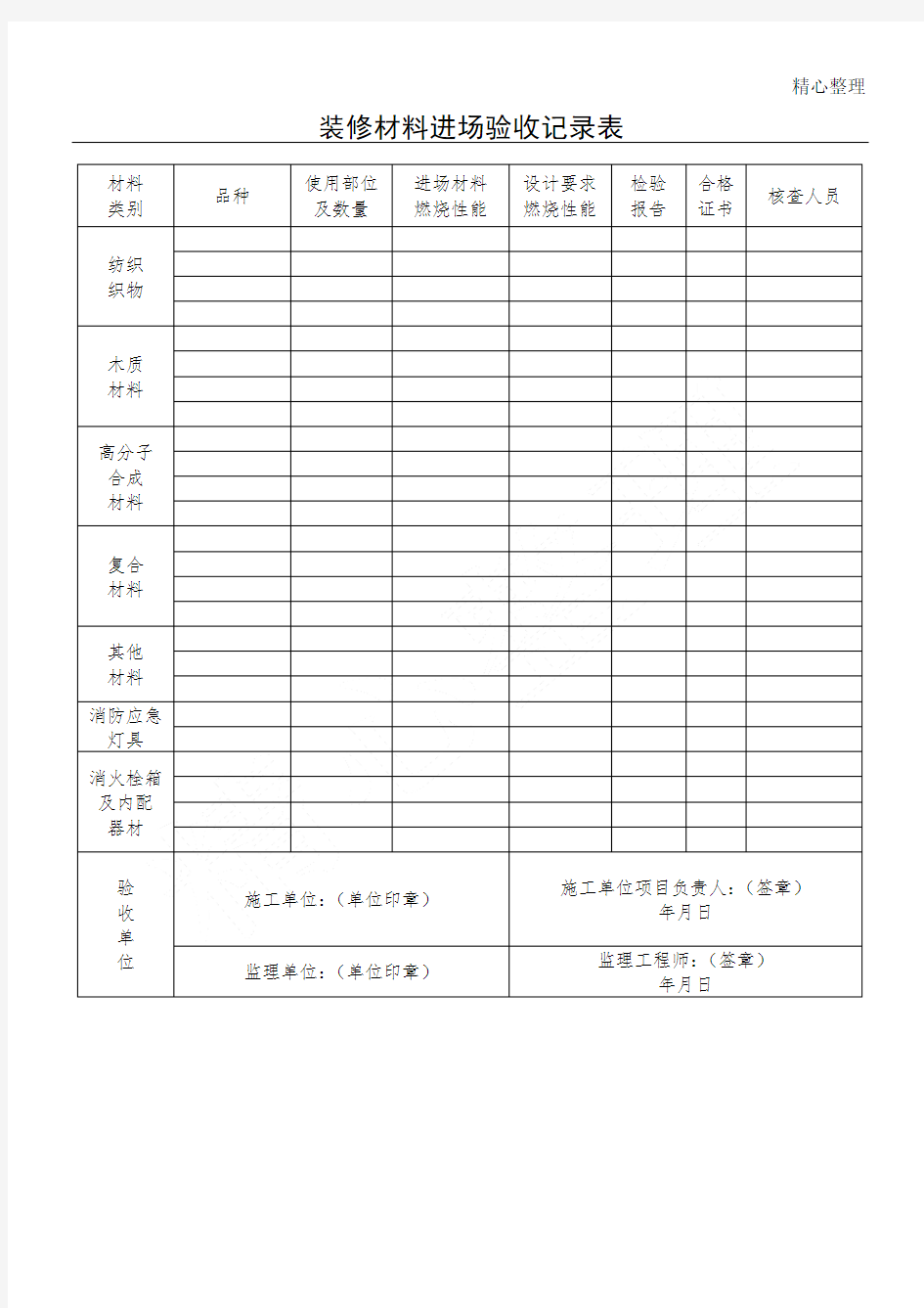 装修材料进场验收记录表格模板