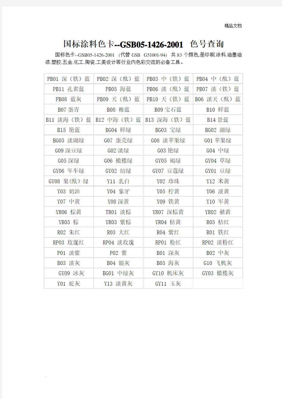 国标涂料色卡