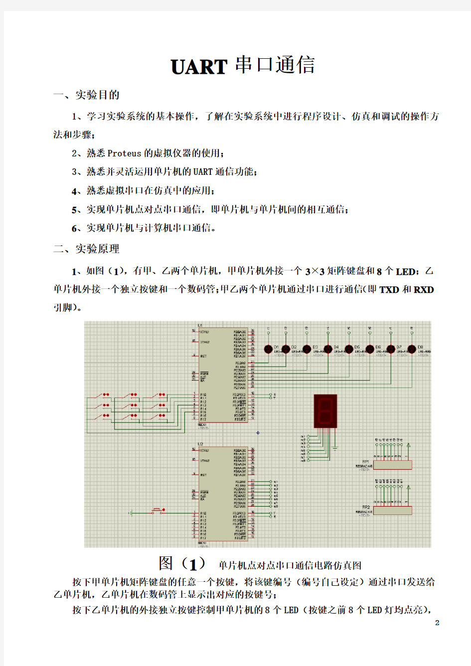 单片机原理及应用A实验报告-UART串口通信