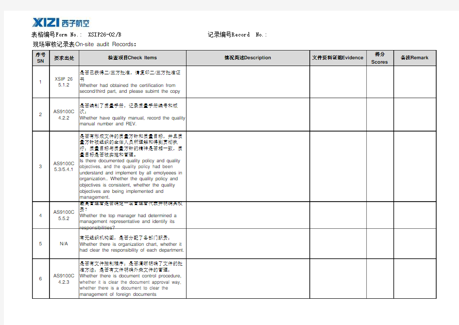 现场审核记录表