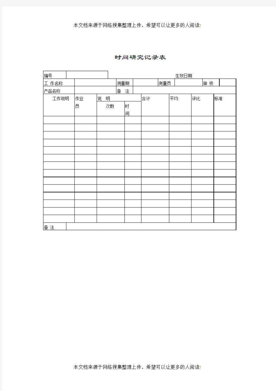 时间研究记录表