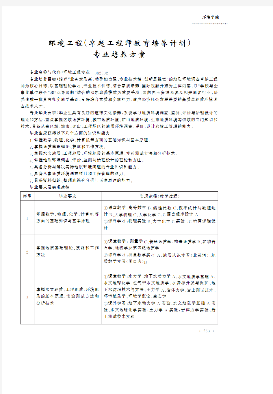 卓越工程师教育培养计划专业培养方案