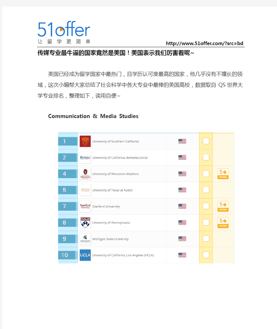 传媒专业最牛逼的国家竟然是美国!美国表示我们厉害着呢~