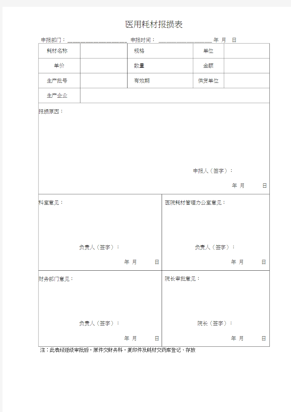 医用耗材报损表word精品