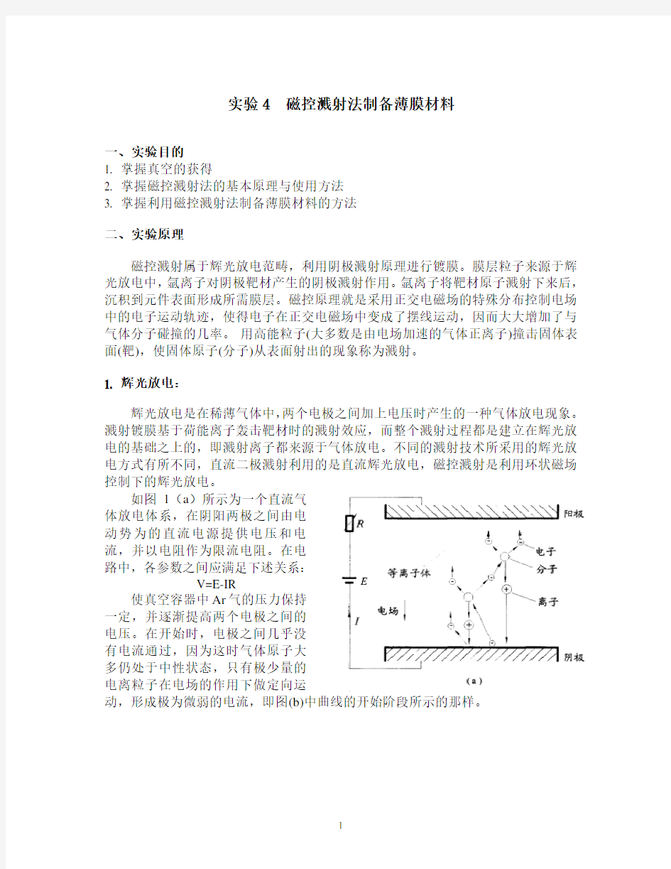 实验4磁控溅射法制备薄膜材料