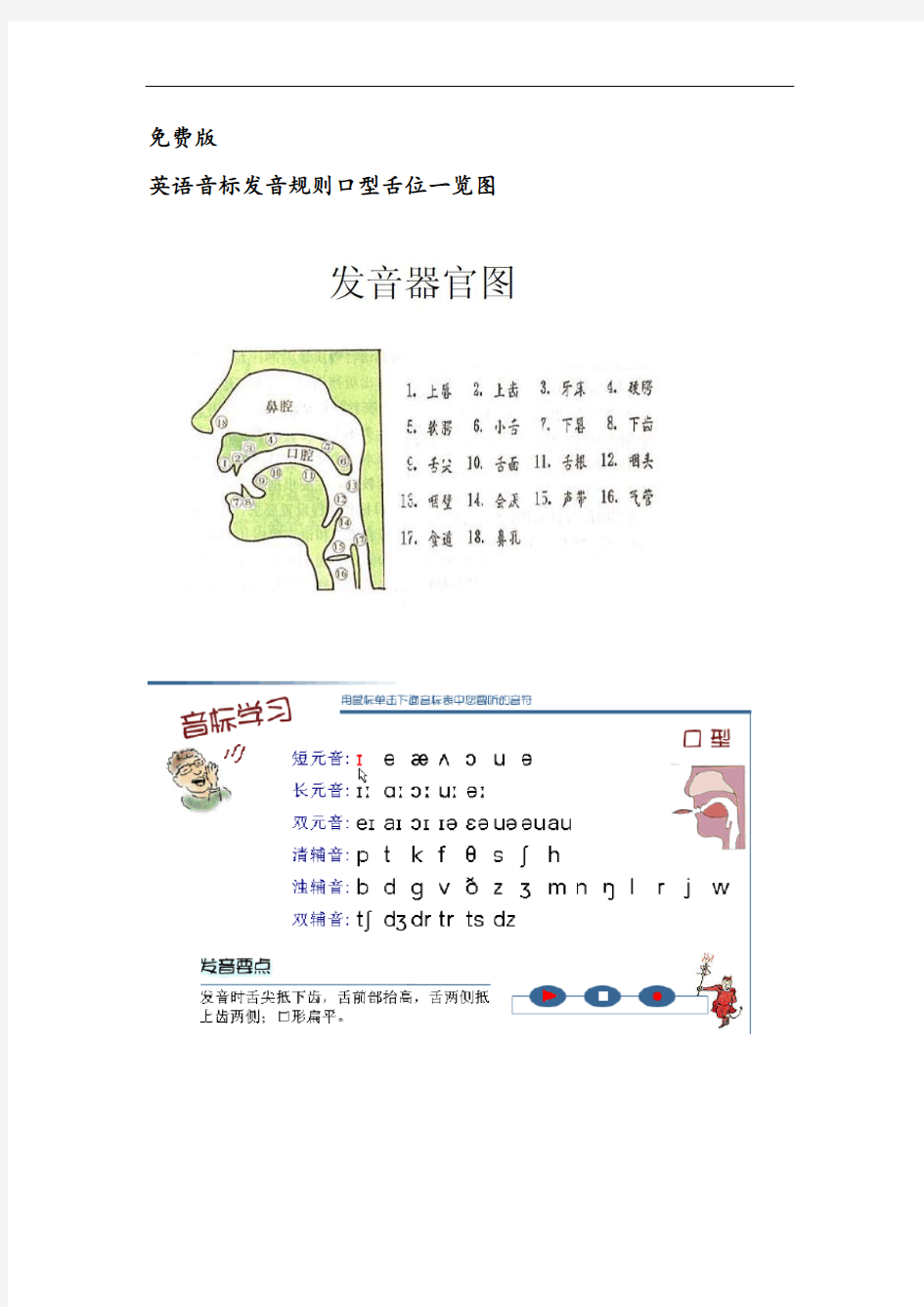 英语音标标准发音规则及口型+舌位一览表