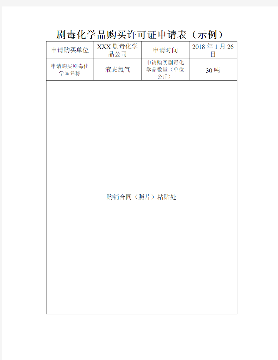 剧毒化学品购买许可证申请表(示例)