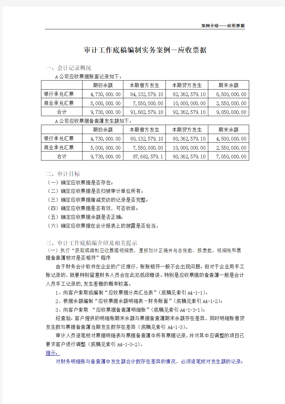 审计工作底稿编制实务案例-应收票据