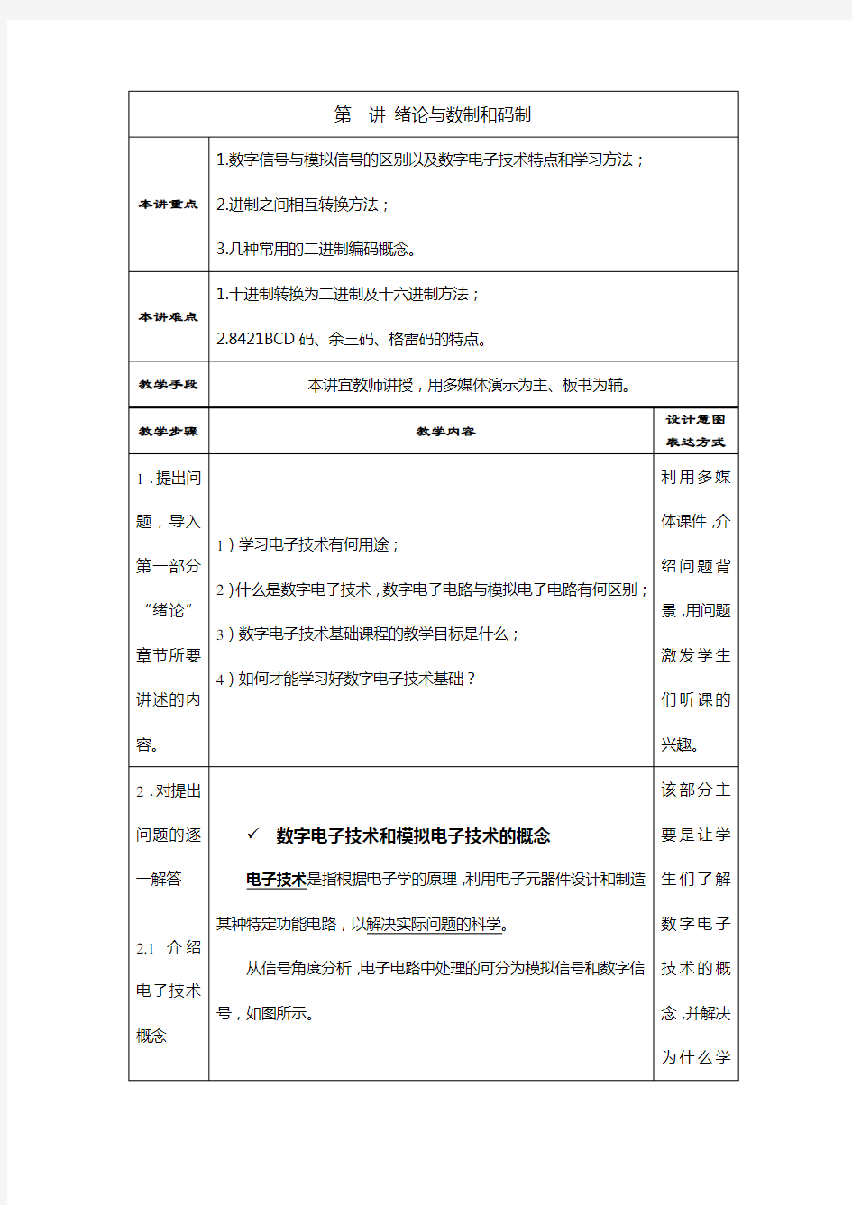 (完整版)教案.第一讲绪论与数制和码制