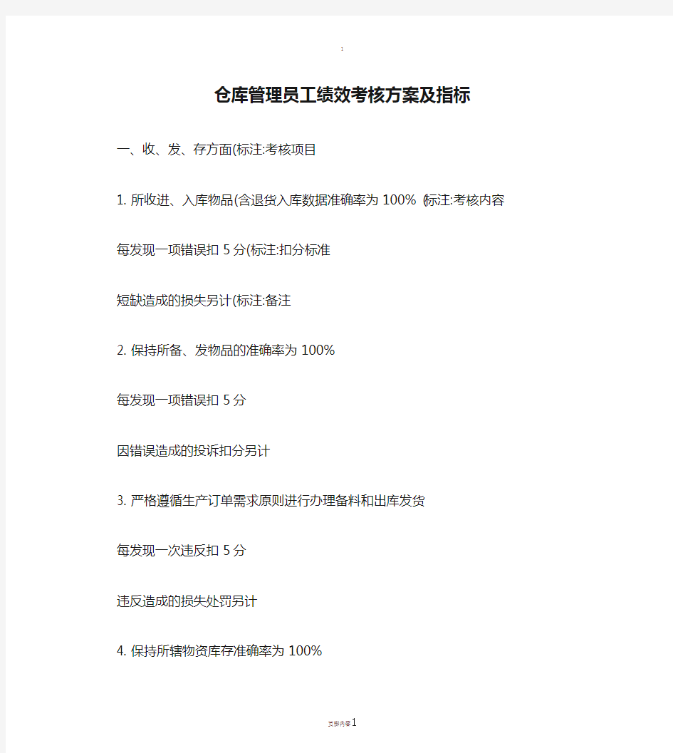 仓库管理员工绩效考核方案及指标(精)