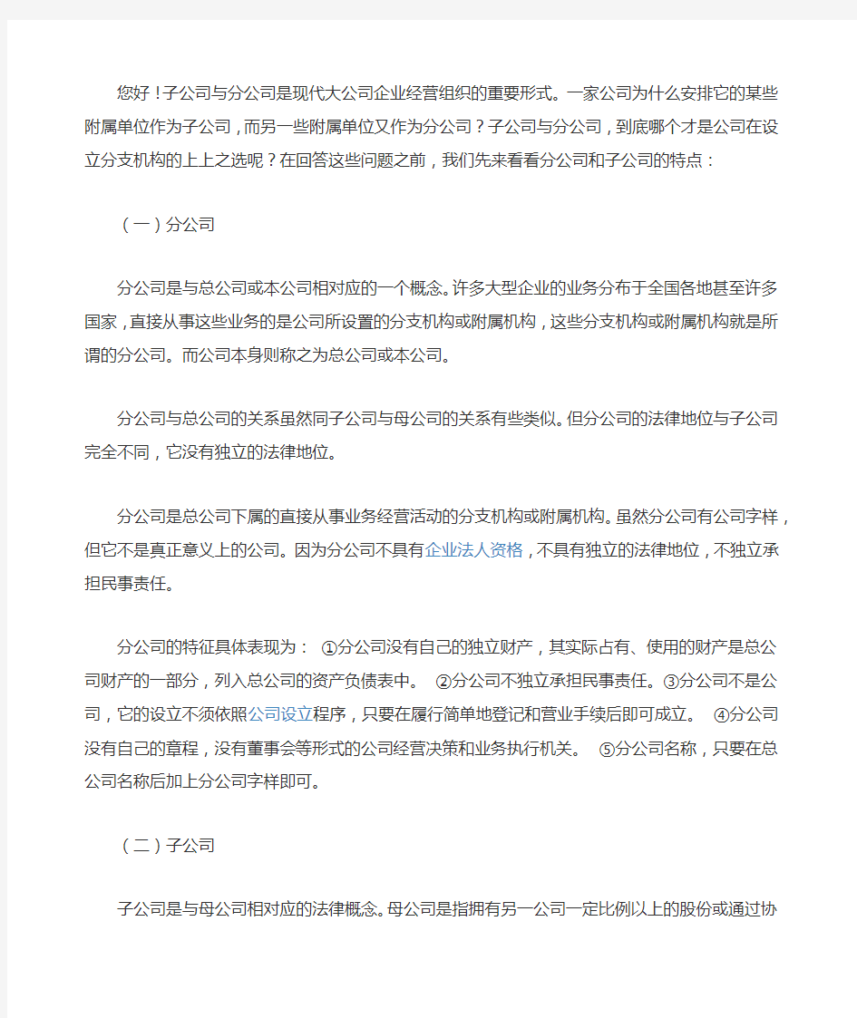 分公司与子公司概念