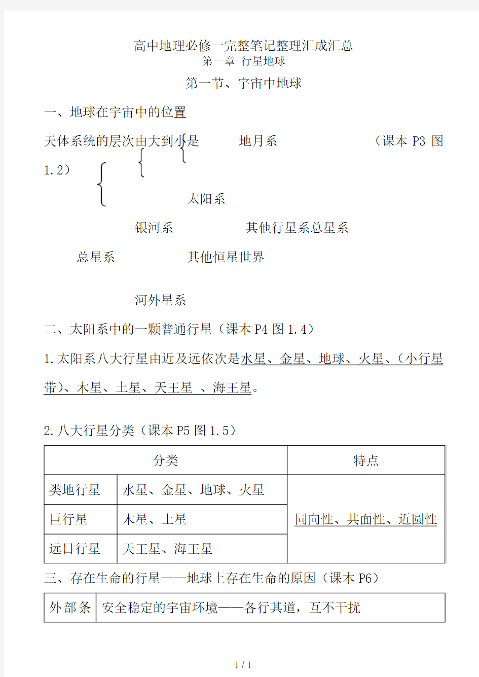 高中地理必修一完整笔记整理汇成汇总