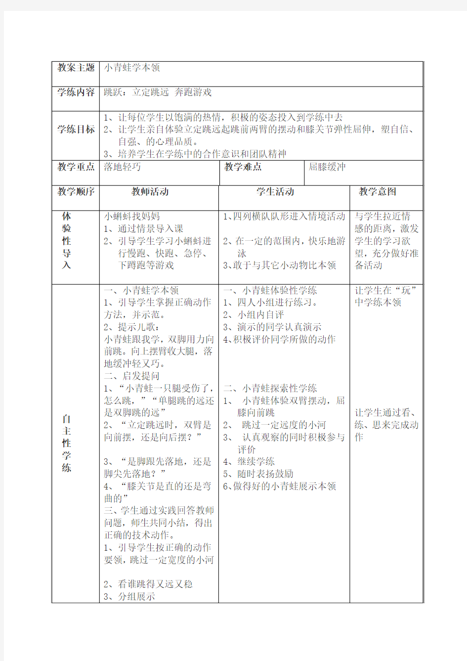 《小青蛙学本领》教学设计