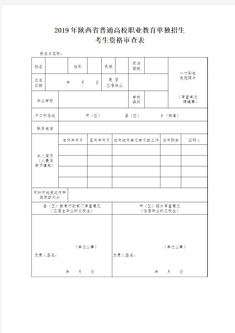 2019年陕西省普通高校职业教育单独招生