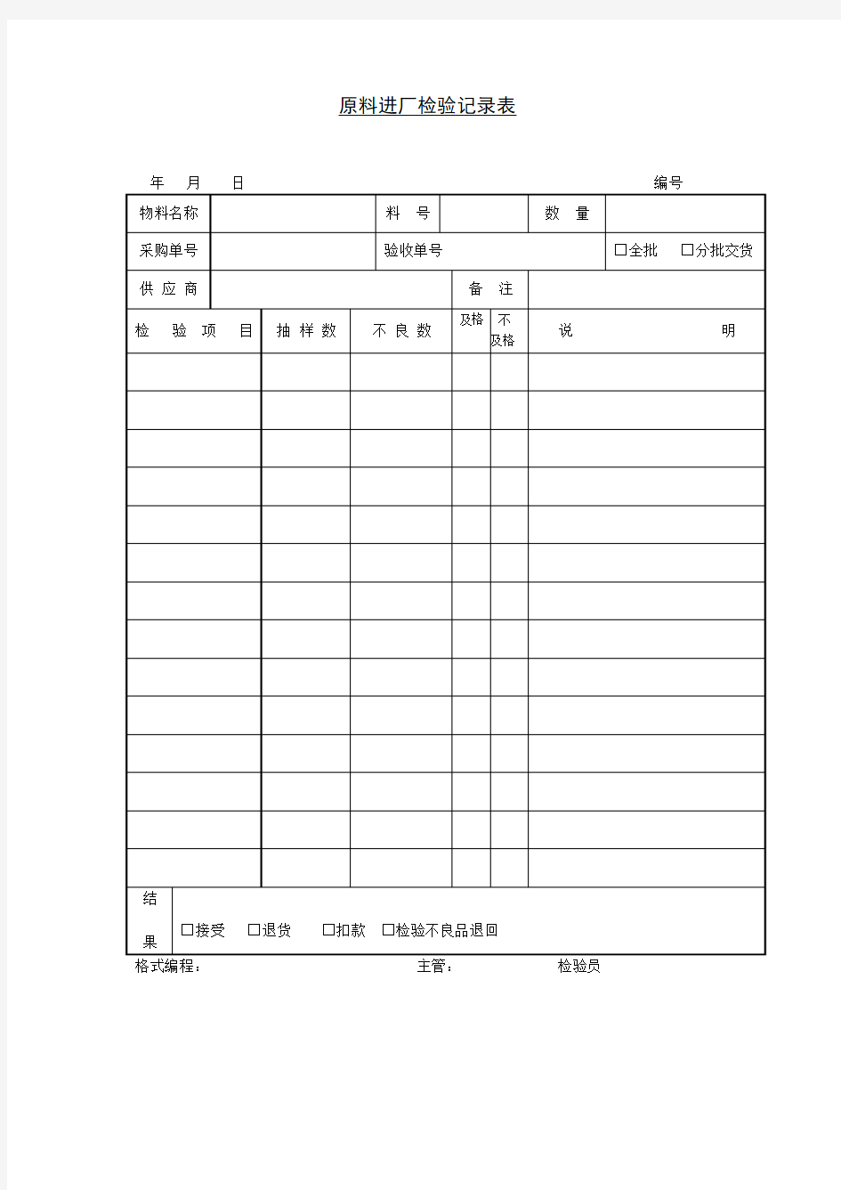 原料进厂检验记录表模板