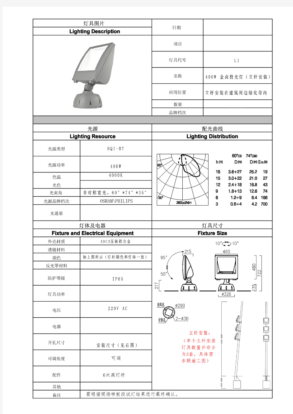 灯具技术规格说明书,201611