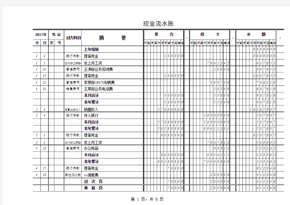 现金流水日记账